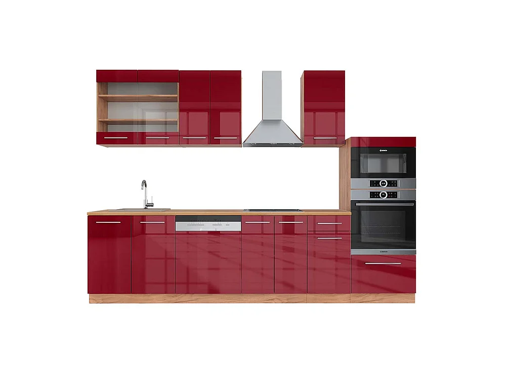Aneks kuchenny bordeaux wysoki połysk/złoty dąb 300x60x81.6 fame-line 4780099