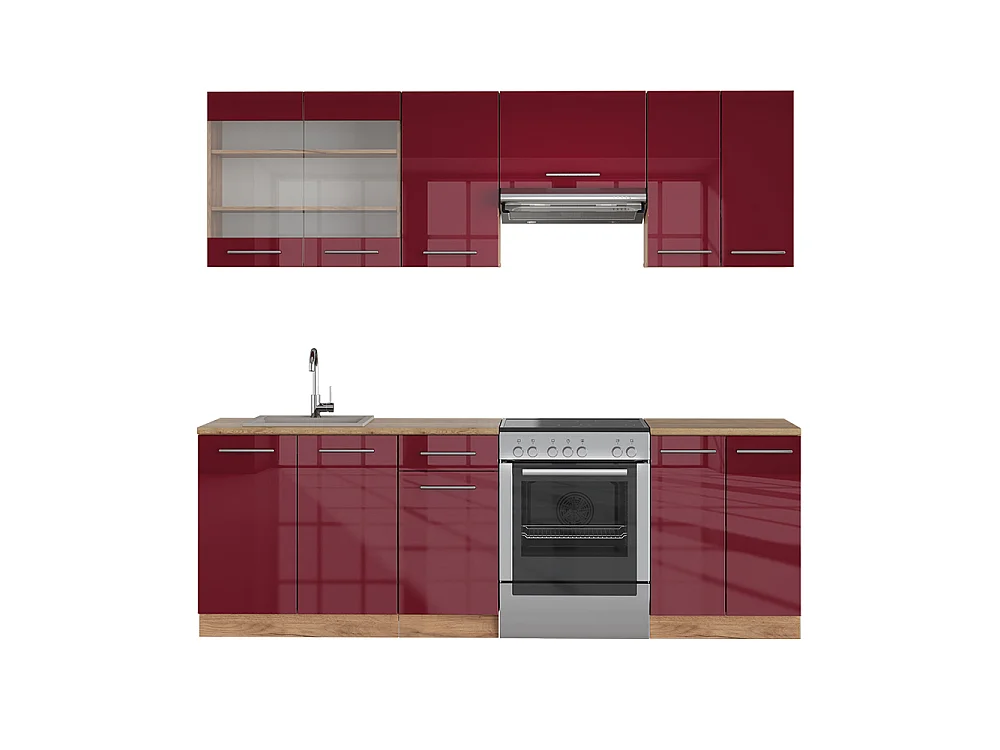 Aneks kuchenny bordeaux wysoki połysk/złoty dąb 240x60x81.6 fame-line 4780301
