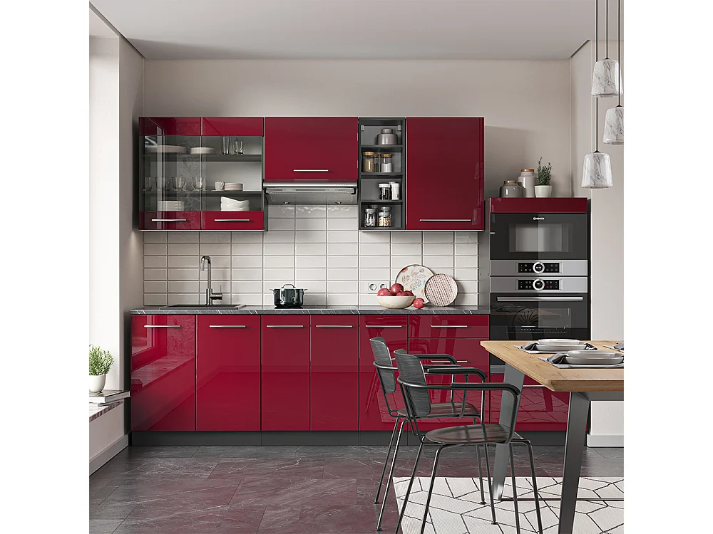 Aneks kuchenny bordowy wysoki połysk/antracyt 280x60x81.6 fame-line 4780065
