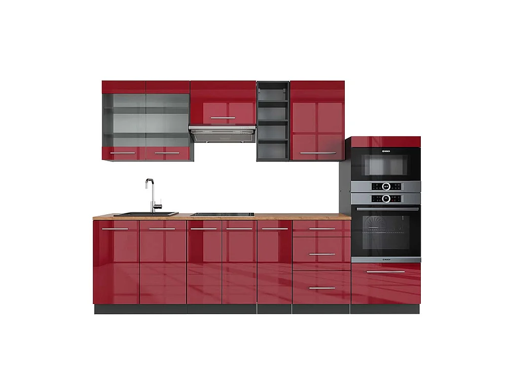 Aneks kuchenny bordowy wysoki połysk/antracyt 280x60x81.6 fame-line 4781546