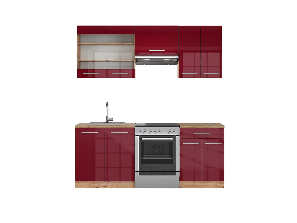 Aneks kuchenny bordeaux wysoki połysk/złoty dąb 200x60x81.6 fame-line 4782191