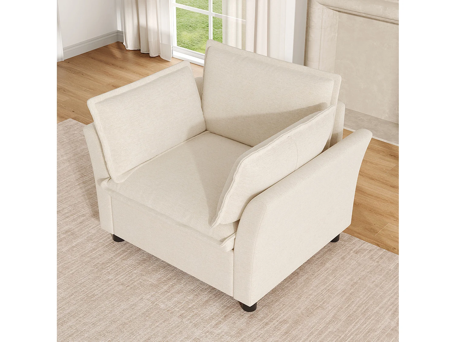 Ergonomiczny fotel do salonu z tkaniny szenilowej, fotel do czytania z poduszką i wygiętymi podłokietnikami, solidna konstrukcja 90x81x87 cm - beżowy 5015616 - obrazek 1