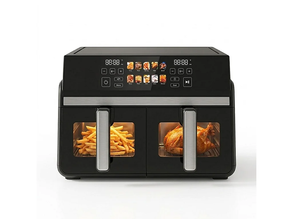 Frytkownica powietrzna Nettlife 10 l z dwoma strefami i okienkiem, 2200 W, SYNC & MATCH, ekran dotykowy, 24-godzinny timer, można myć w zmywarce 5016527 - obrazek 1