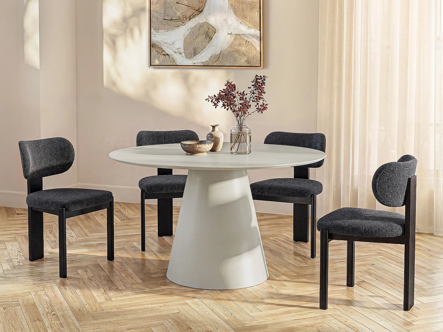 Okrągły stół jadalny dla 4 osób z MDF - Beżowy - ANTALIZA 4076173 - obrazek 1