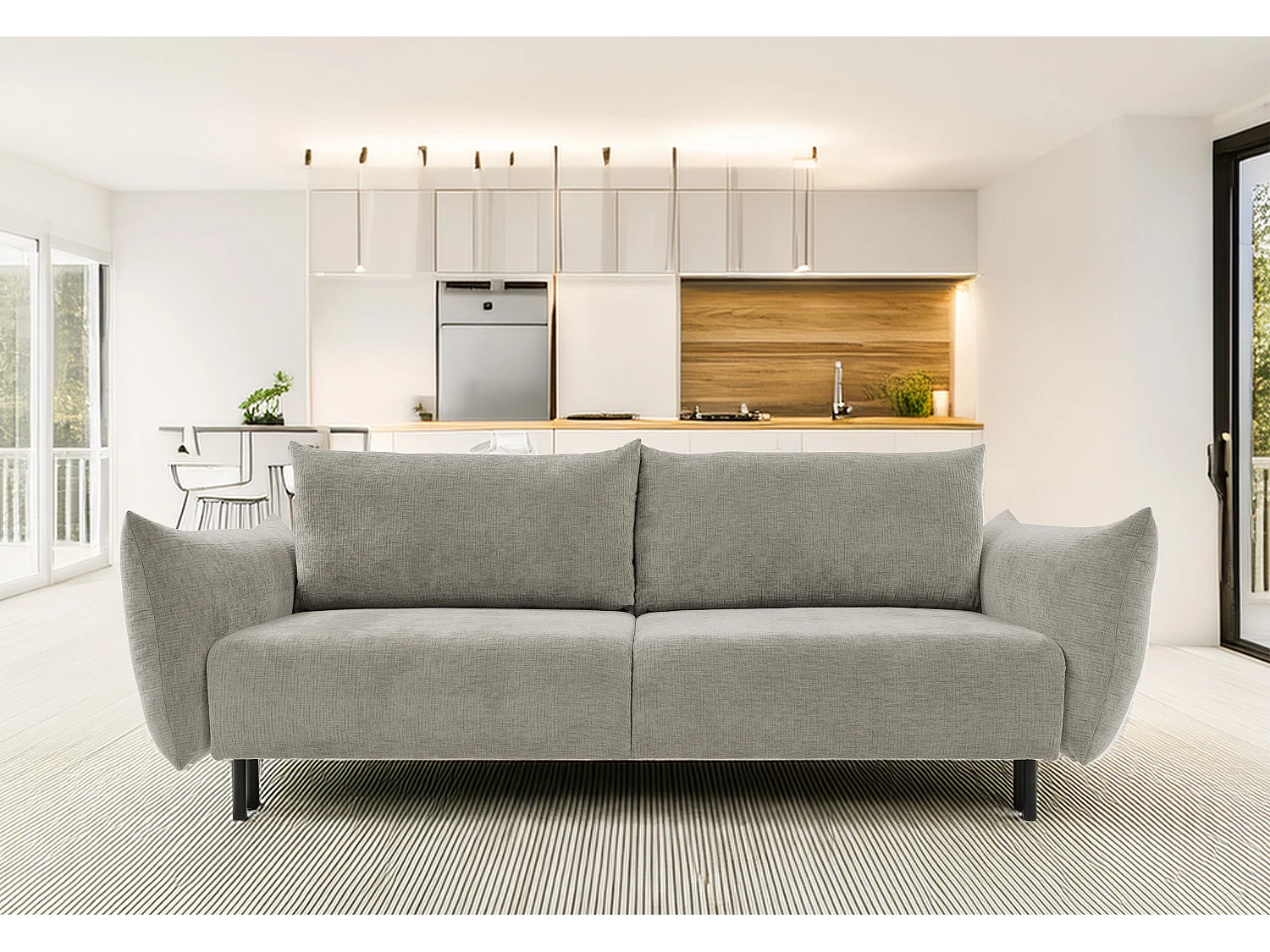 ADEL-Sofa nowoczesna sofa z funkcją spania, pojemnikiem, silikonowe poduszki, sprężyny faliste, SZARA, 145×200 cm 3870683