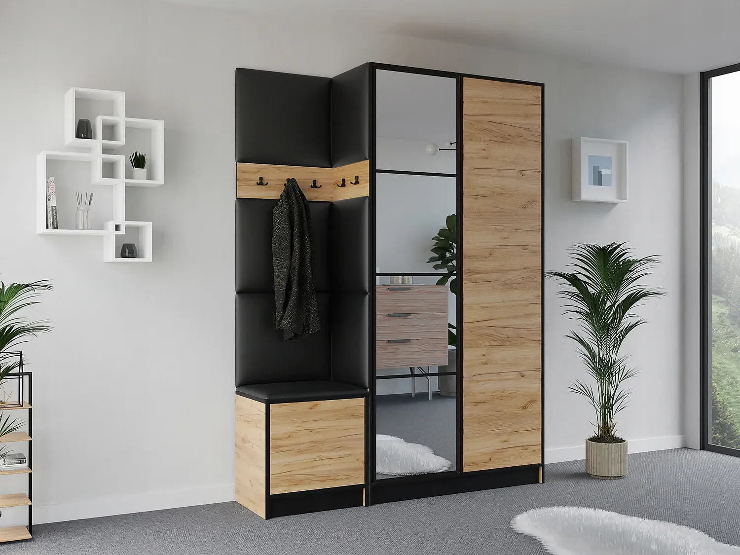 Garderoba EDEN 13 Dąb Craft Złoty + Ekoskóra Czarna 4896227