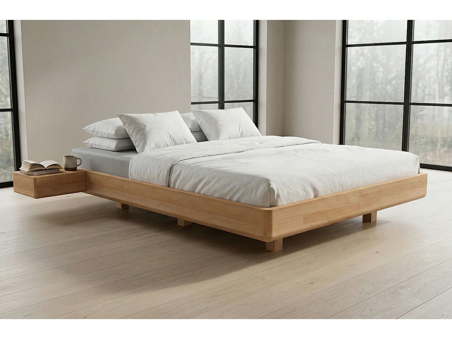 Łóżko lewitujące drewniane bukowe Visby LENA FLAT z szafkami / 200x200 cm, kolor naturalny 5029377 - obrazek 1