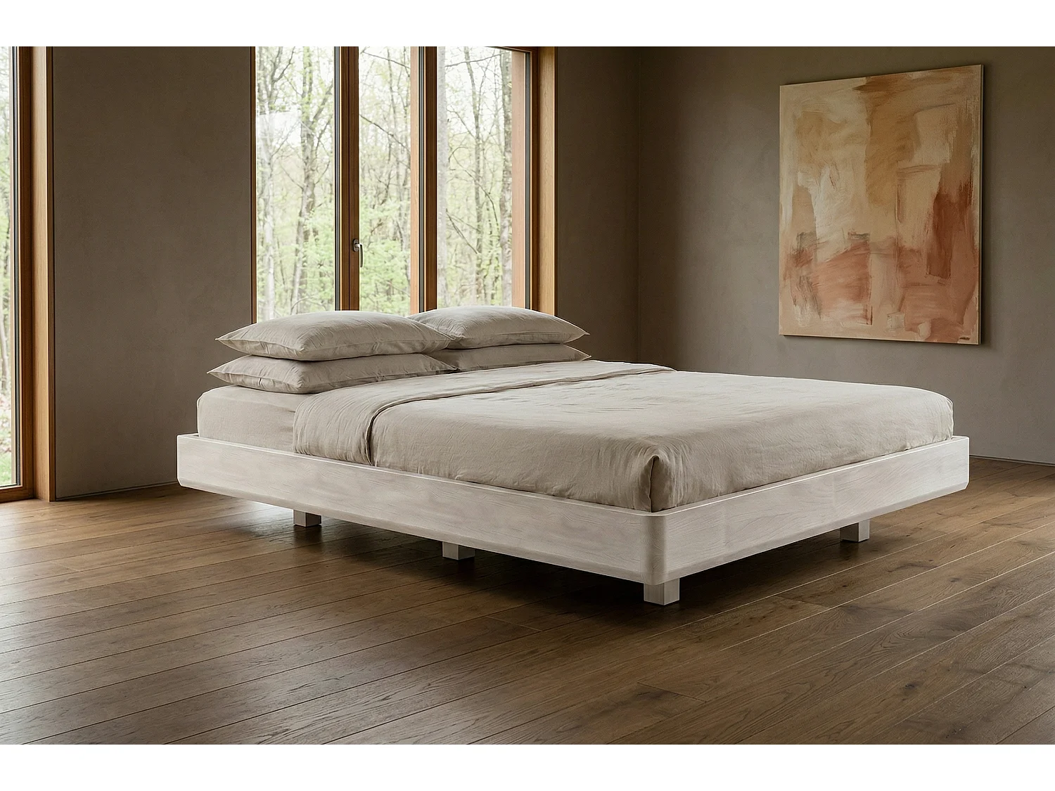 Łóżko lewitujące drewniane bukowe Visby LENA FLAT bez szafek / 200x200 cm, kolor biały 5029397 - obrazek 1