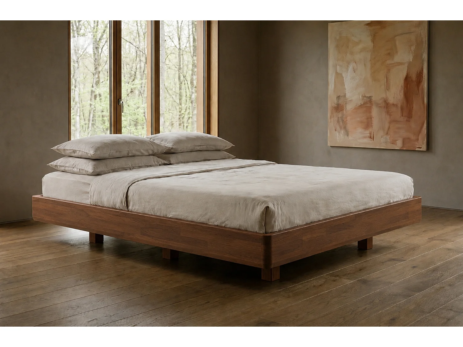 Łóżko lewitujące drewniane bukowe Visby LENA FLAT bez szafek / 200x200 cm, kolor orzech 5029400 - obrazek 1