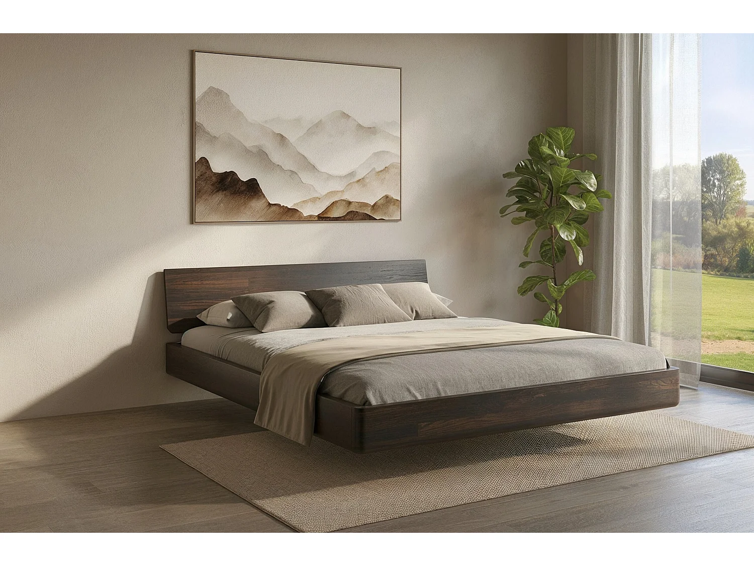 Łóżko lewitujące drewniane bukowe Visby LENA bez szafek / 140x200 cm, kolor palisander 4914933 - obrazek 1