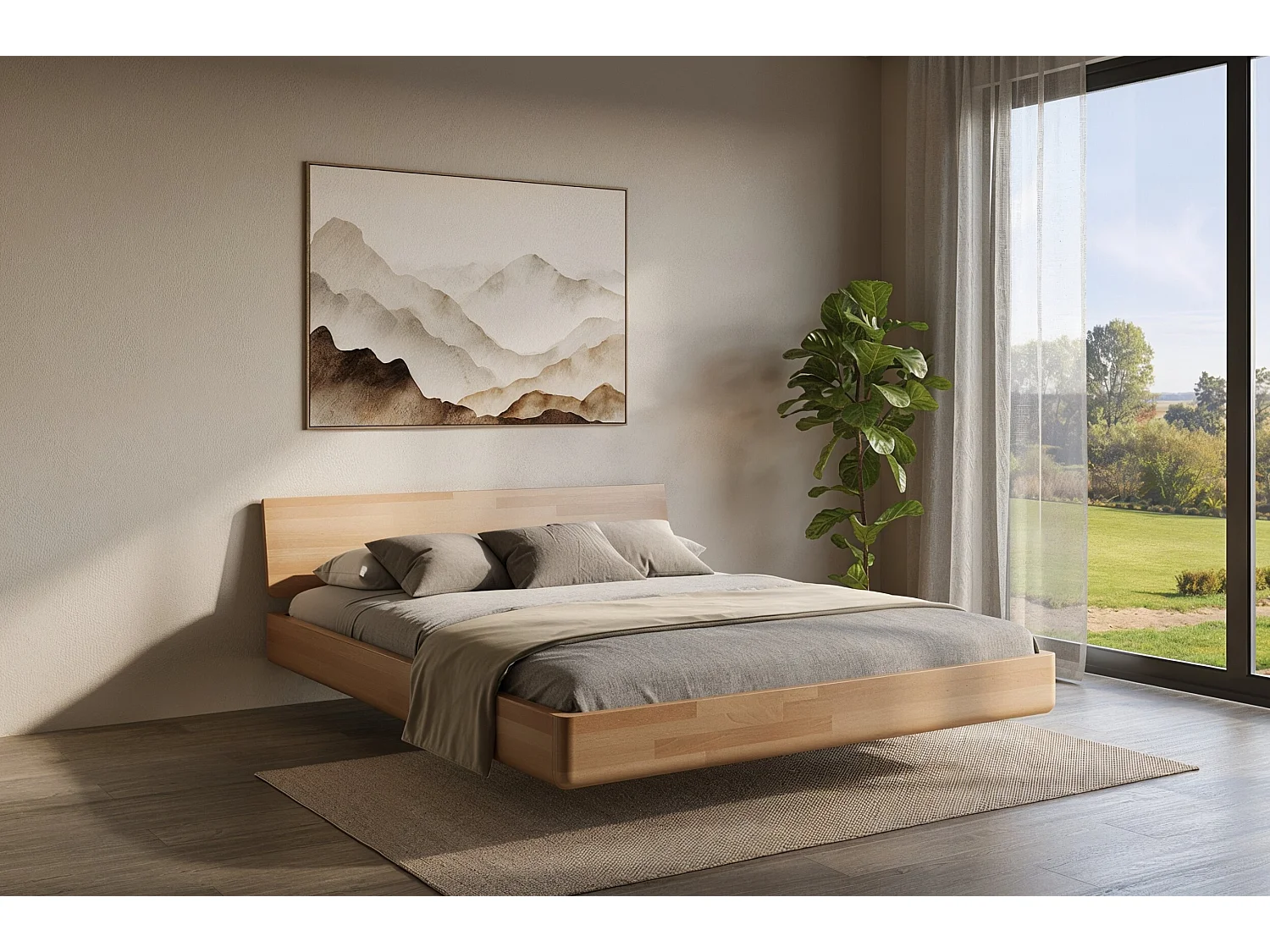 Łóżko lewitujące drewniane bukowe Visby LENA bez szafek / 140x200 cm, kolor naturalny 4914919 - obrazek 1