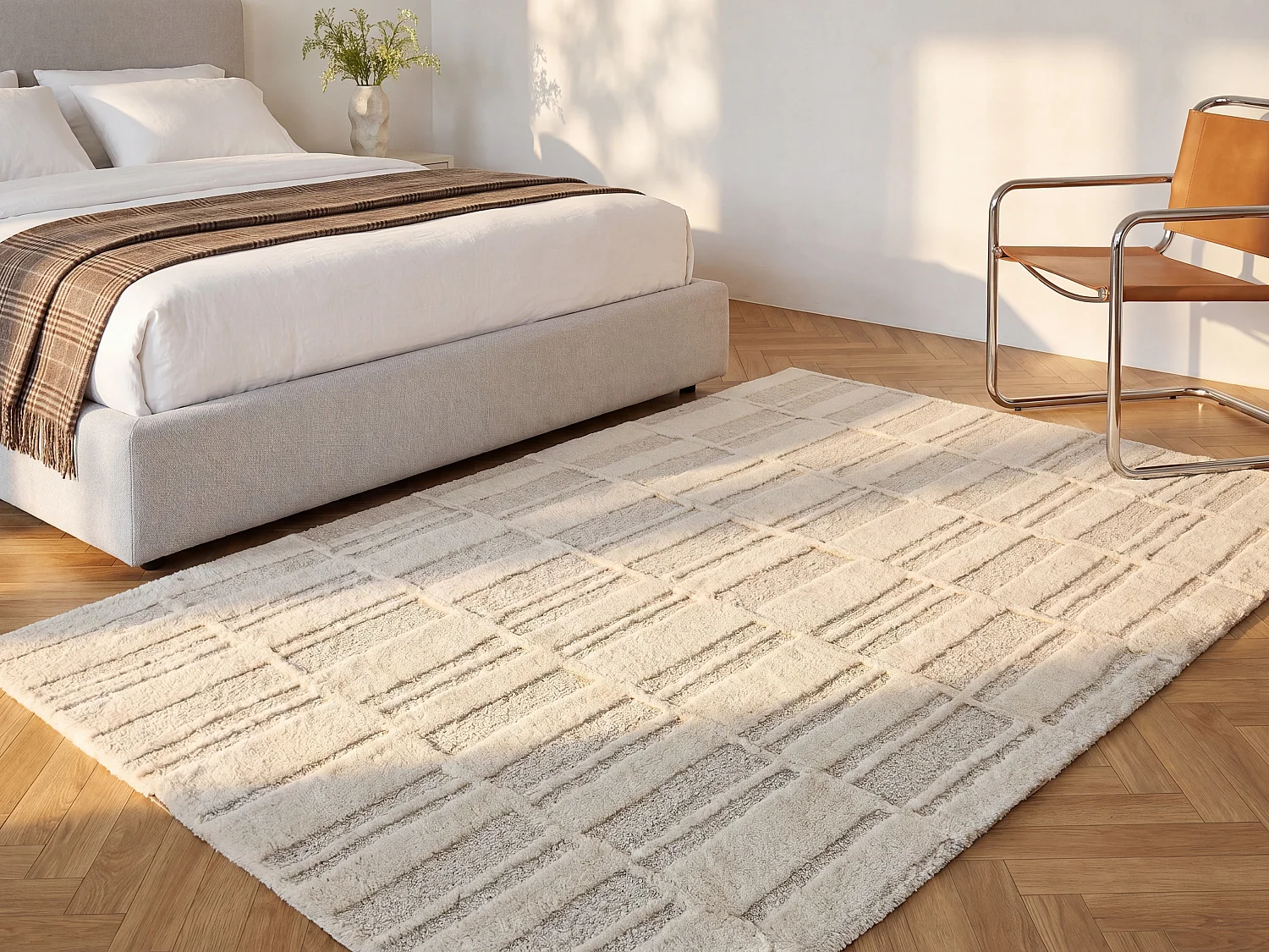 Dywan z wypukłym wzorem ręcznie tkany 100% wełny nowozelandzkiej - 200 x 290 cm - 2000g/m2 - Kość słoniowa - DALILA 1721957 - obrazek 1
