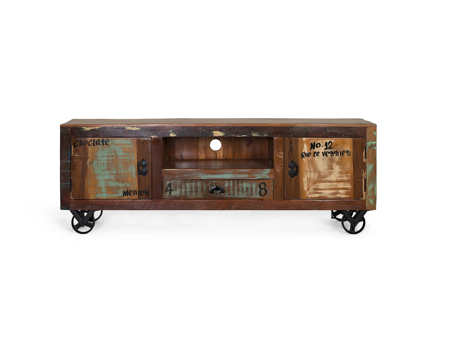 Stojak pod telewizor z drewna z recyklingu, 160 cm, styl nowoczesny vintage, 55x160x40 2732895 - obrazek 1