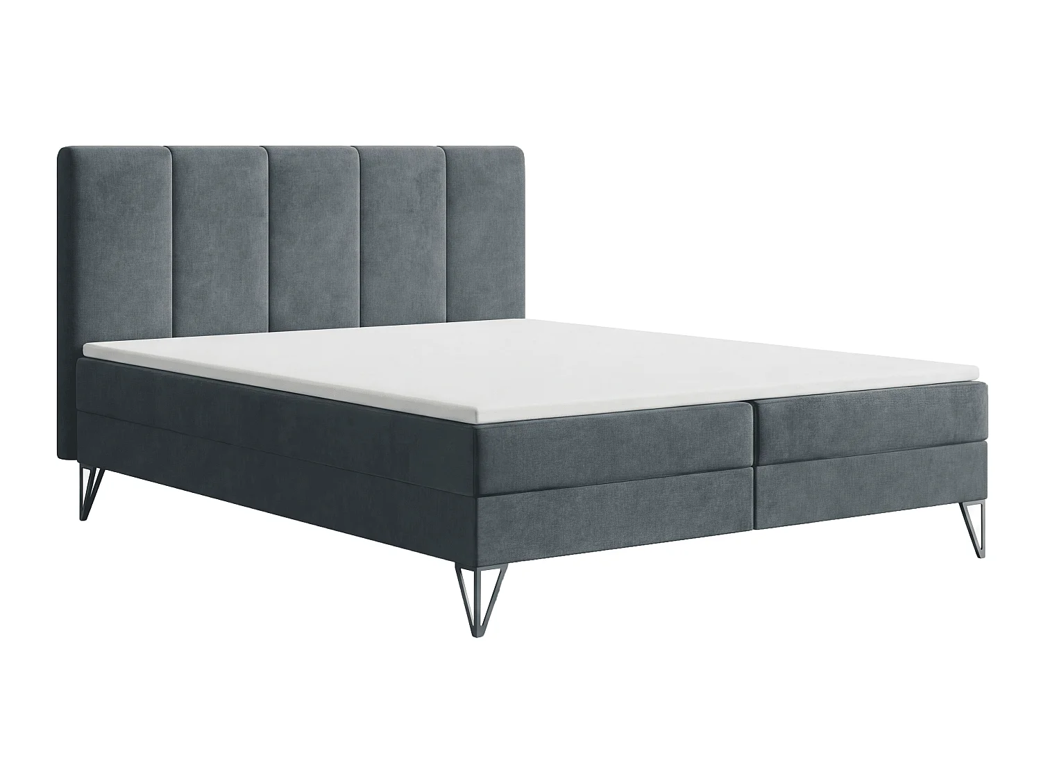 Łóżko kontynentalne z materacem 160x200 Riviera - materac H3, topper, łóżko na nóżkac - szary 5042442 - obrazek 1