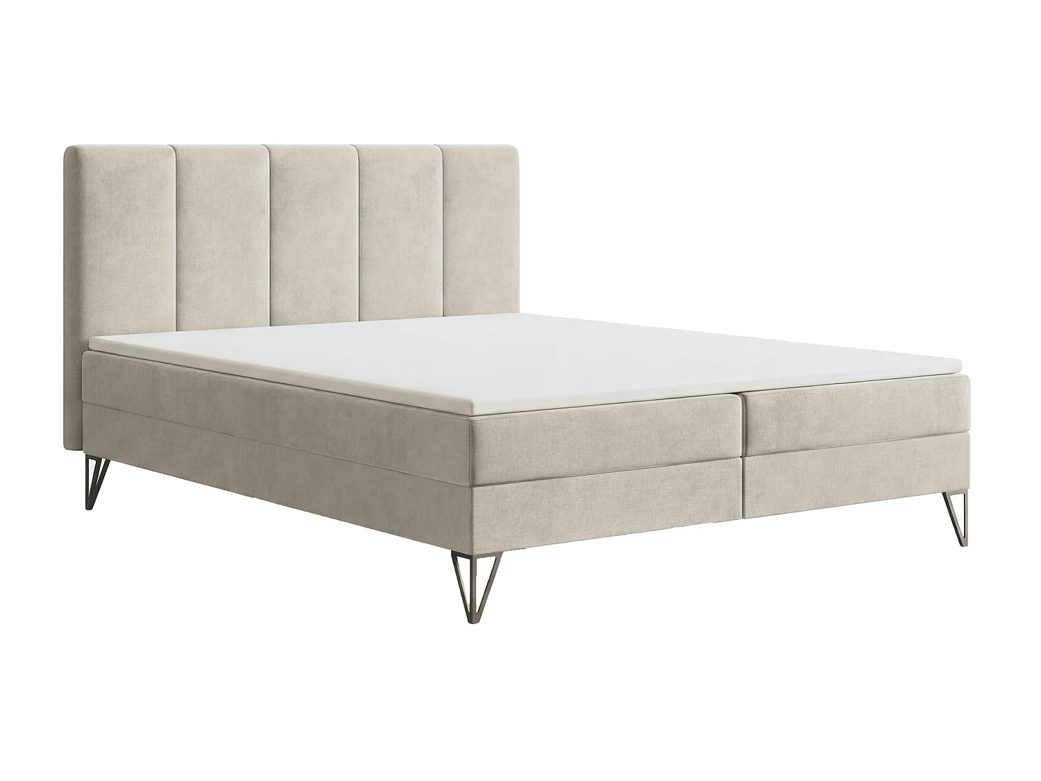 Łóżko kontynentalne z materacem 140x200 Riviera - materac H3, topper, łóżko na nóżkac - beżowy 5042448 - obrazek 1