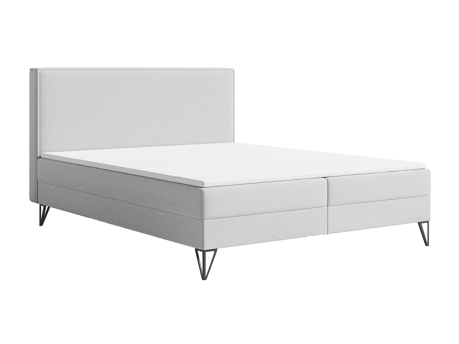 Łóżko kontynentalne bouclé 160x200 Sofia Box - materac H3, pojemnik, topper - jasnoszary 5042475 - obrazek 1