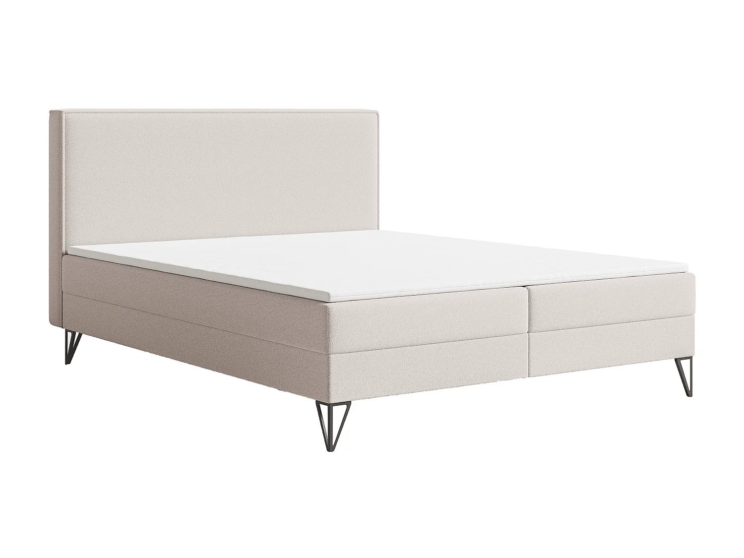 Łóżko kontynentalne bouclé 160x200 Sofia Box - materac H3, pojemnik, topper - beżowy 5042484 - obrazek 1
