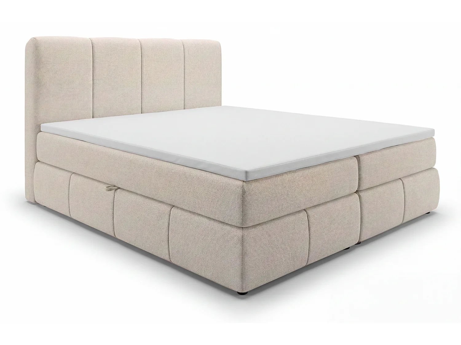 Łóżko kontynentalne 180x200 Sally z pojemnikiem, materac H3, topper - łóżko dwuosobowe, beżowy 5042491 - obrazek 1
