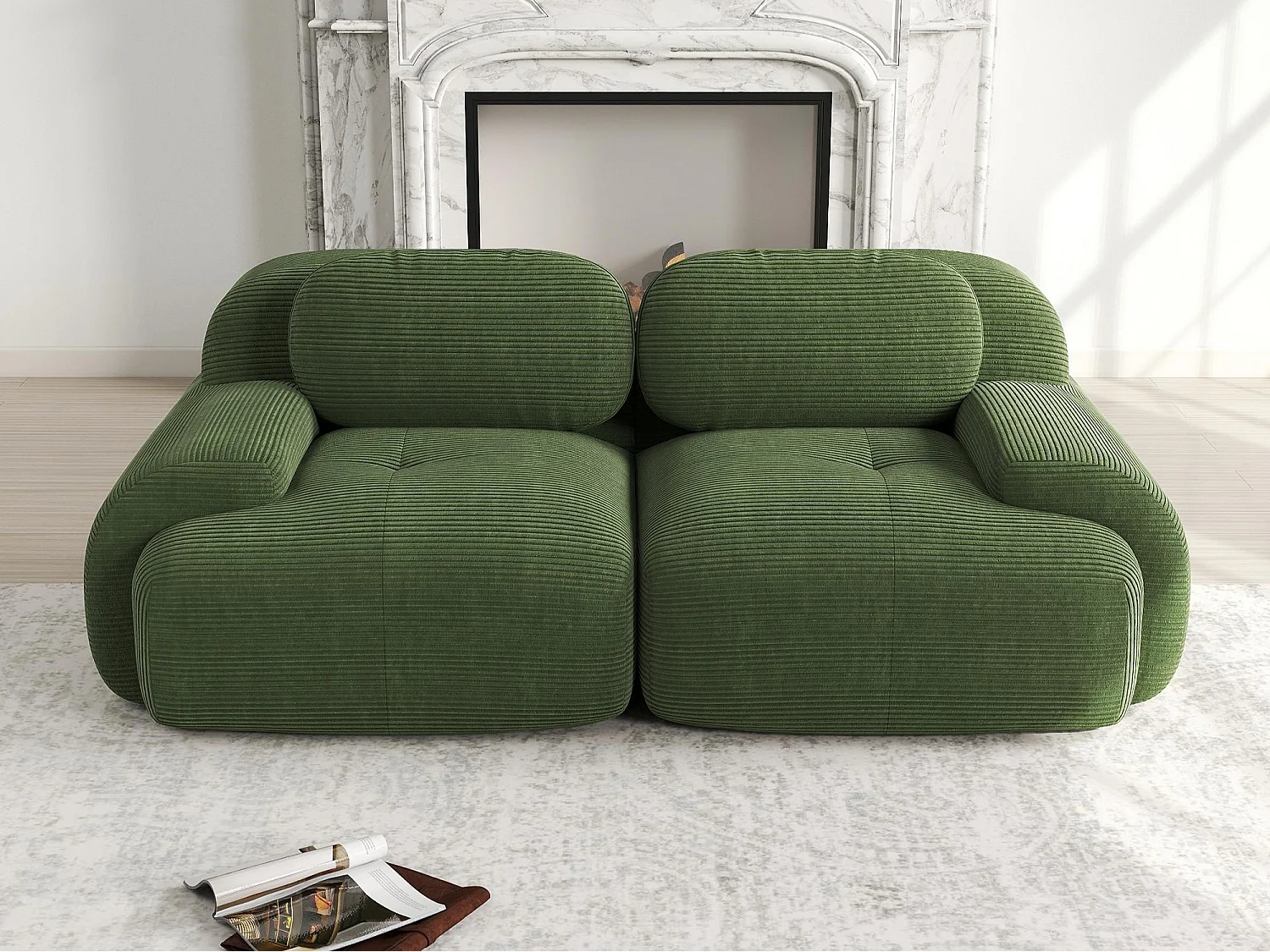 2-osobowa sofa bez stelaża – Modułowa i dowolnie konfigurowalna – Tkanina o wysokiej elastyczności – Sztruks – Zielony 5043559