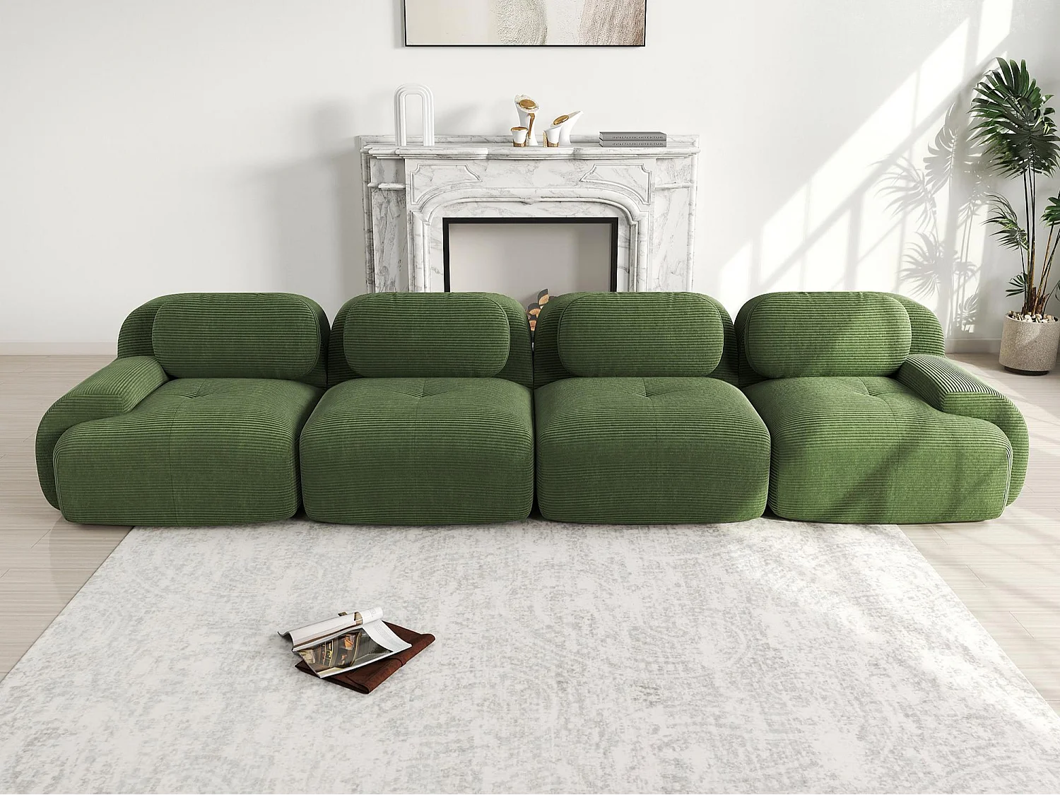 4-osobowa sofa bez stelaża - Modułowa i dowolnie konfigurowalna - Tkanina o wysokiej elastyczności - Sztruks - Zielony 5043565 - obrazek 1
