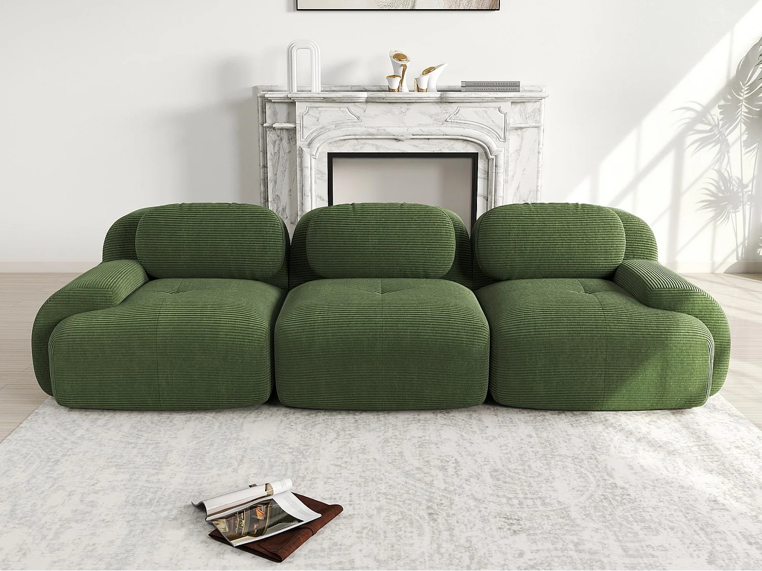 3-osobowa sofa bez stelaża - Modułowa i dowolnie konfigurowalna - Tkanina o wysokiej elastyczności - Sztruks - Zielony 5043569 - obrazek 1