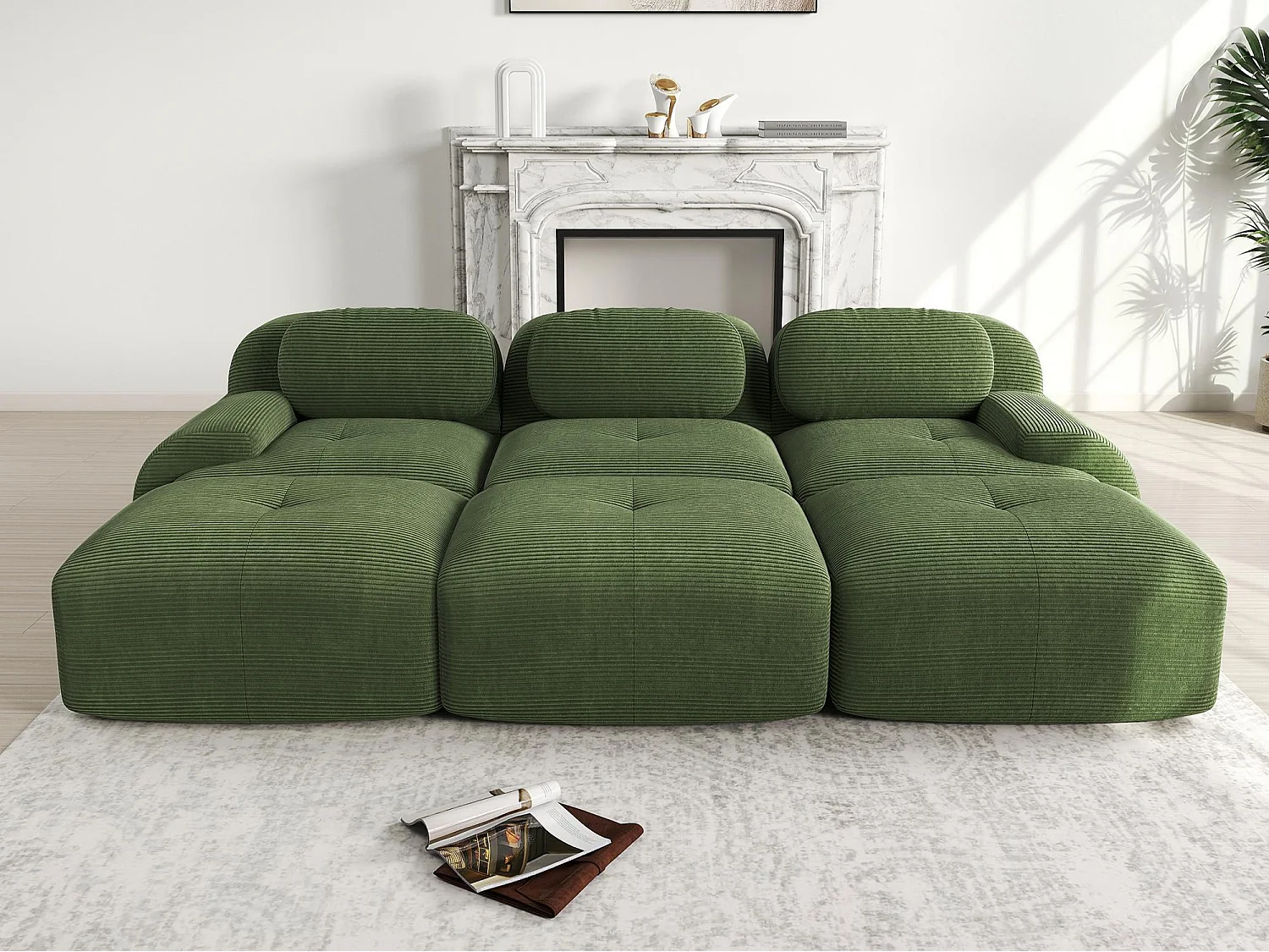 3-osobowa sofa bez stelaża - z trzema podnóżkami - Modułowa i dowolnie konfigurowalna - Tkanina o wysokiej elastyczności - Sztruks - Zielony 5043577 - obrazek 1