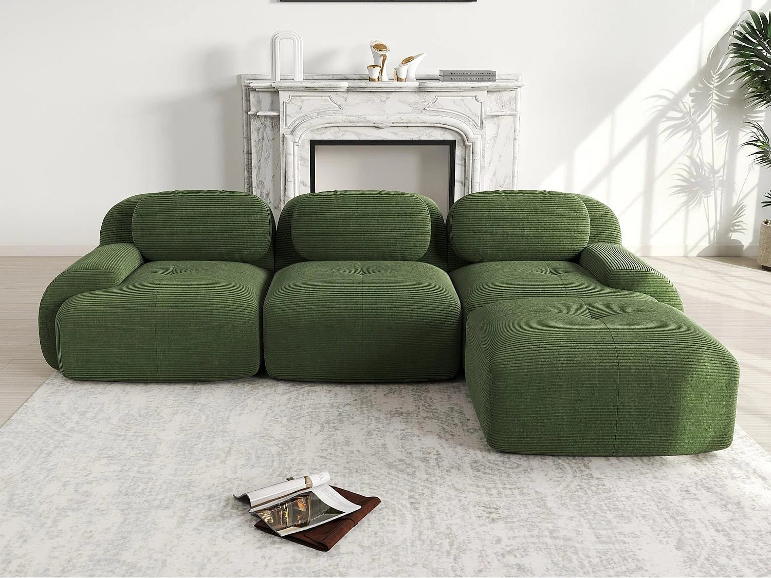 3-osobowa narożna sofa bez stelaża - Modułowa i dowolnie konfigurowalna - Tkanina o wysokiej elastyczności - Sztruks - Zielony 5043582 - obrazek 1