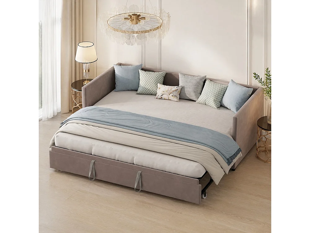Łóżko gościnne - Sofa łóżkowa z aksamitu 90/180 x 200 cm - Szary - Elastyczny rozmiar - Solidna konstrukcja 4923156 - obrazek 1