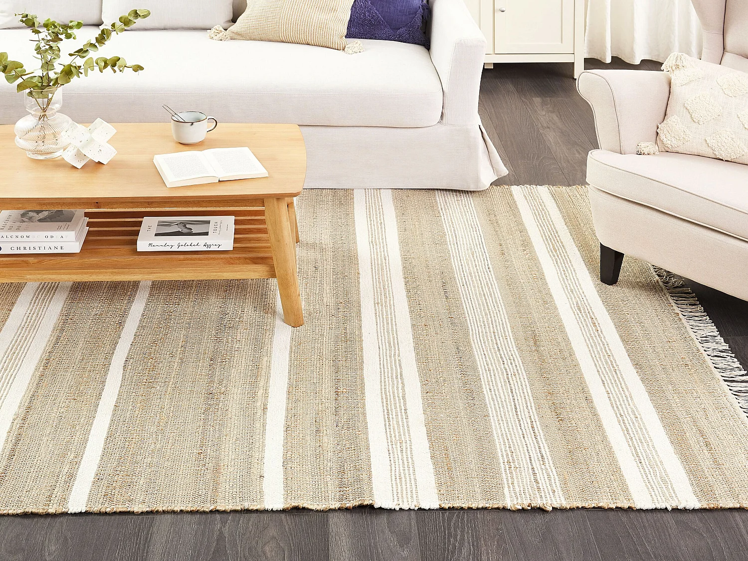 Dywan z juty 160 x 230 cm beżowo-biały TALPUR 687953 - obrazek 1