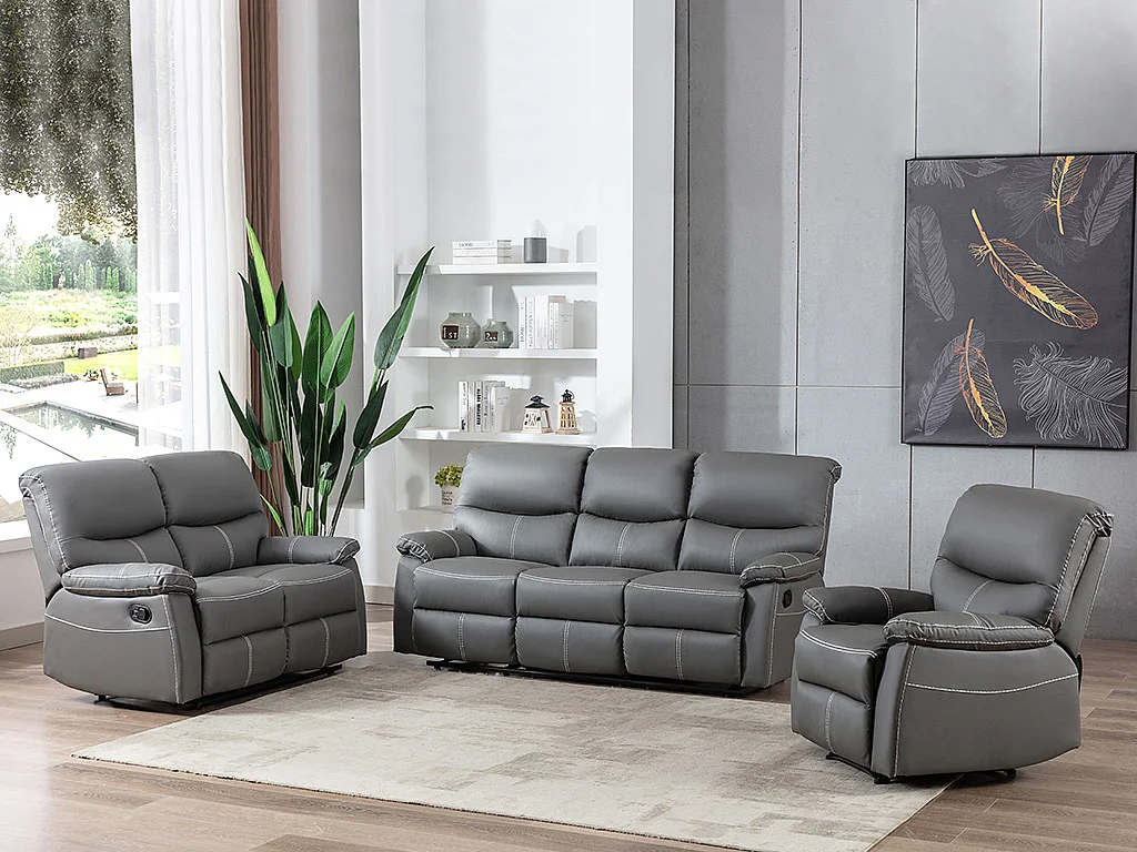 Fotel z funkcją relax z ekoskóry w kolorze szarym CANBY 141535 - obrazek 1