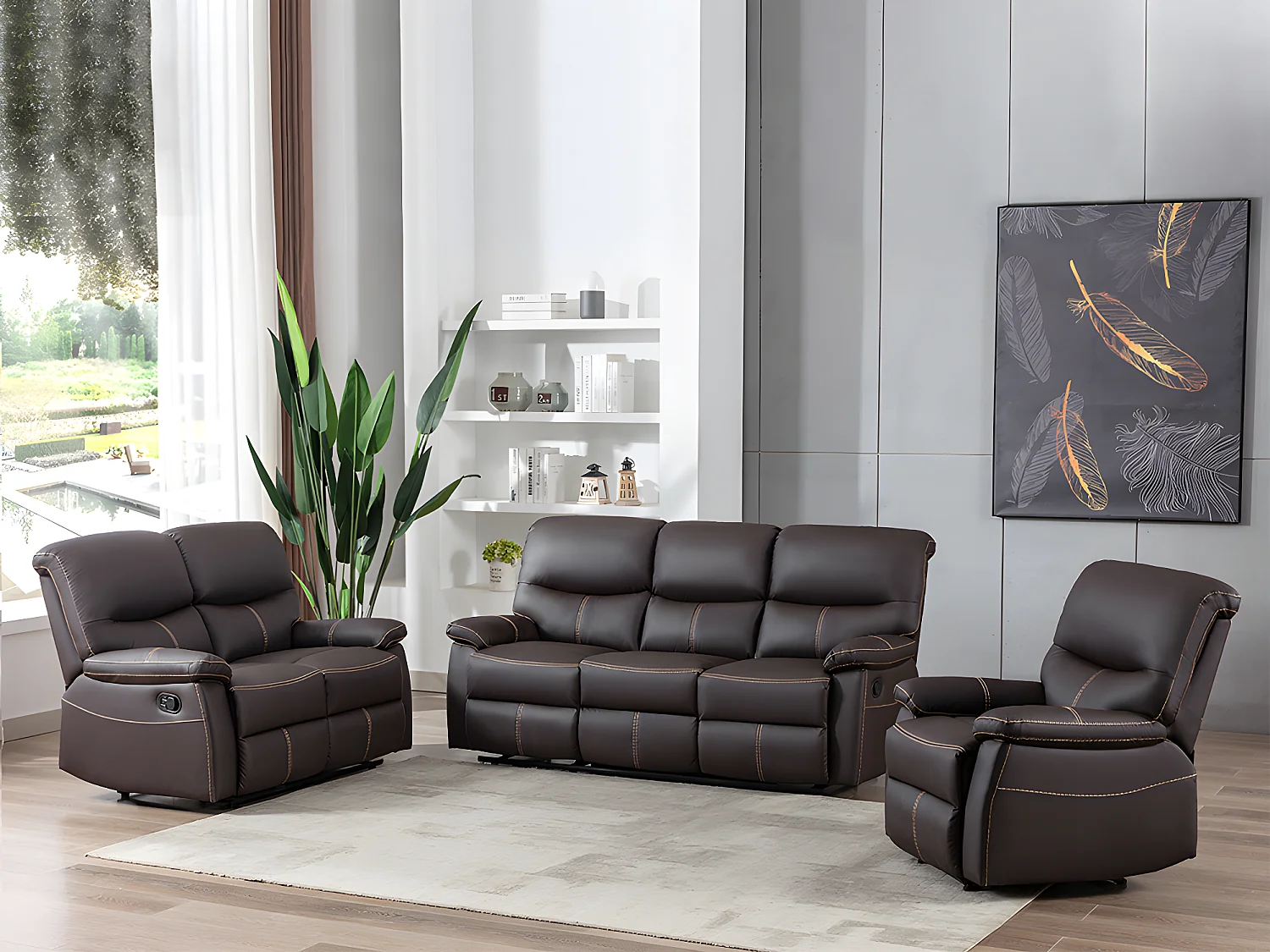 Fotel z funkcją relax z ekoskóry w kolorze brązowym CANBY 141529 - obrazek 1