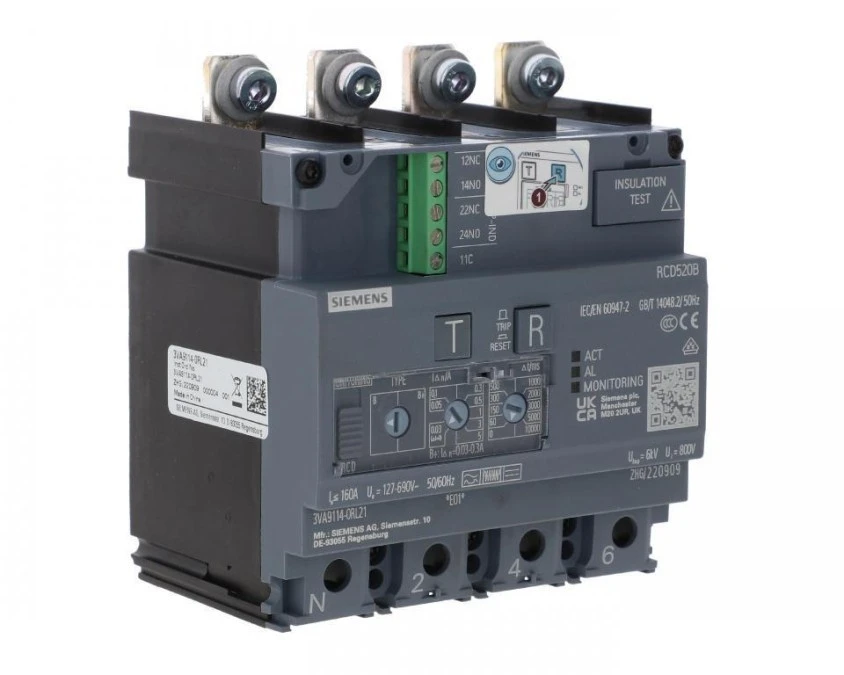 Moduł różnicowoprądowy RCD520B typu B/B+ montowany od dołu 4P do 3VA11 3VA9114‑0RL21