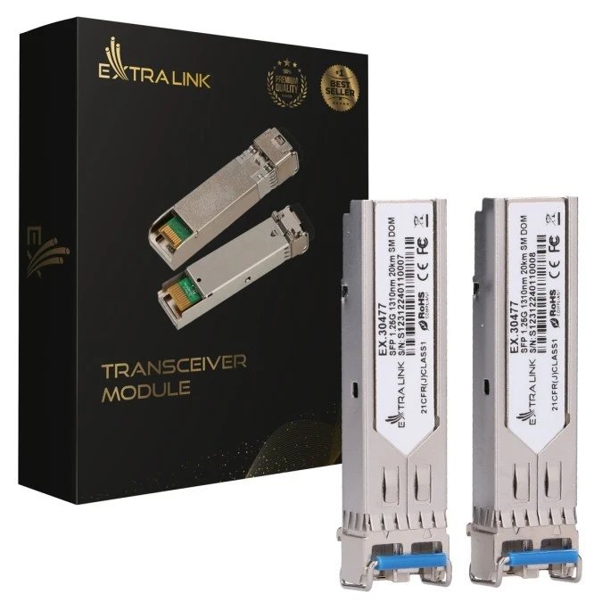Moduł SFP 1,25Gbps, LC/UPC, 1310nm, 20km, single mode, DOM (Dedicated to HP/Aruba) Extralink SFP 1.25G 2‑Pack