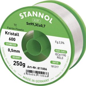 Cyna lutownicza bezołowiowa Stannol Kristall 600 Fairtin bezołowiowa Sn99,3Cu0,7 REL0 250 g 0.5 mm