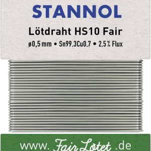 Cyna lutownicza bezołowiowa Stannol HS10Fair bezołowiowa Sn99,3Cu0,7 ROM1 10 g 0.5 mm Cyna lutownicza bezołowiowa Stannol HS10Fair bezołowiowa Sn99,3Cu0,7 ROM1 10 g 0.5 mm