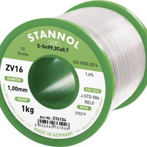 Cyna lutownicza bezołowiowa Stannol ZV16 bezołowiowa Sn99,3Cu0,7 REL0 1000 g 1 mm Cyna lutownicza bezołowiowa Stannol ZV16 bezołowiowa Sn99,3Cu0,7 REL0 1000 g 1 mm