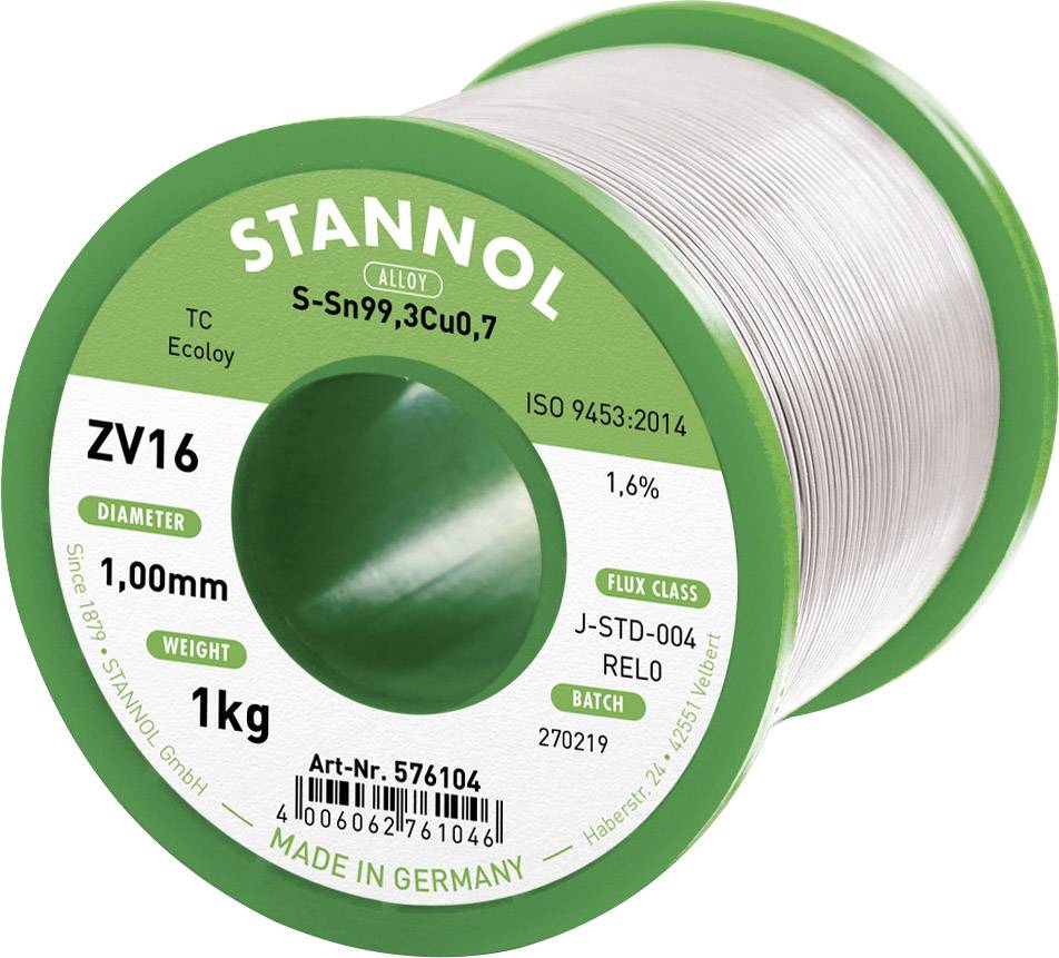 Cyna lutownicza bezołowiowa Stannol ZV16 bezołowiowa Sn99,3Cu0,7 REL0 1000 g 1 mm - obrazek 1
