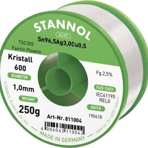 Cyna lutownicza bezołowiowa Stannol Kristall 600 Fairtin bezołowiowa Sn96,5Ag3Cu0,5 REL0 250 g 1 mm Cyna lutownicza bezołowiowa Stannol Kristall 600 Fairtin bezołowiowa Sn96,5Ag3Cu0,5 REL0 250 g 1 mm