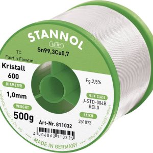 Cyna lutownicza bezołowiowa Stannol Kristall 600 Fairtin bezołowiowa Sn99,3Cu0,7 REL0 500 g 1 mm