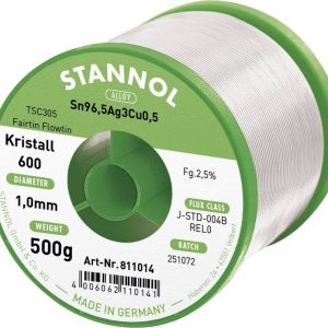 Cyna lutownicza bezołowiowa Stannol Kristall 600 Fairtin bezołowiowa Sn96,5Ag3Cu0,5 REL0 500 g 1 mm