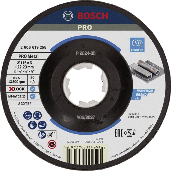Bosch Accessories 2608619258 X-LOCK Schruppscheibe 115x6mm Expert for Metal gekröpft VE10 Tarcza tnąca wygięta Średnica