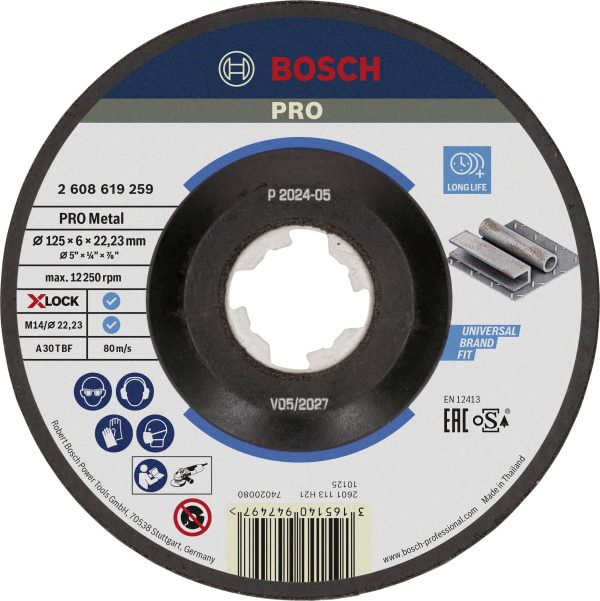 Bosch Accessories 2608619259 X-LOCK Schruppscheibe 125x6mm Expert for Metal gekröpft VE10 Tarcza tnąca wygięta Średnica