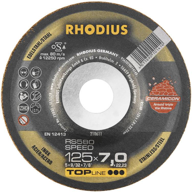 Rhodius 210611 RS580 SPEED Tarcza tnąca wygięta Średnica 125 mm Średnica otworu 22.23 mm stal nierdzewna, stal 1 szt. - obrazek 1