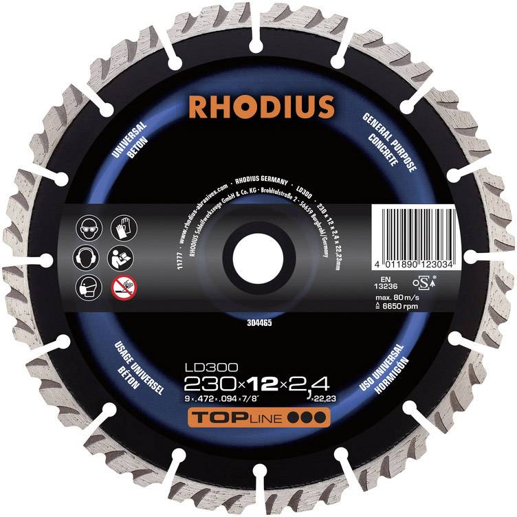 Rhodius 304465 LD300 Tarcza tnąca diamentowa Średnica 230 mm Średnica otworu 22.23 mm beton 1 szt. - obrazek 1