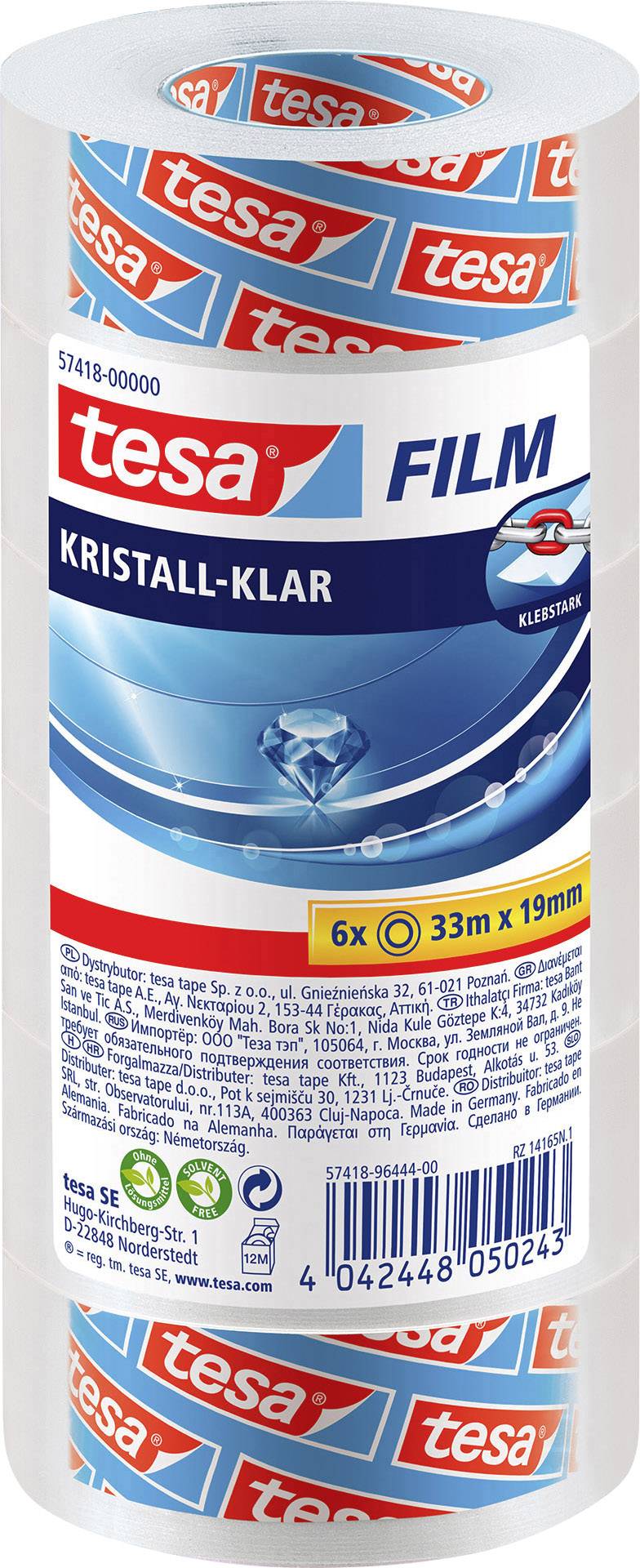 Folia samoprzylepna tesa krystalicznie przejrzysta 57418-00000-02 (D x S) 33 m x 19 mm 33 m 6 szt. - obrazek 1
